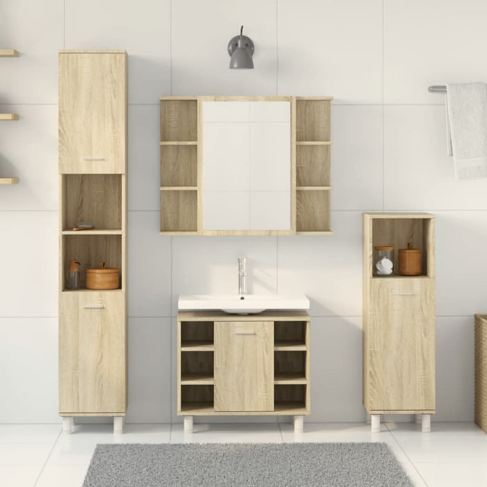 Set mobilier de baie, 4 piese, stejar sonoma, lemn prelucrat - WALTI WALTI