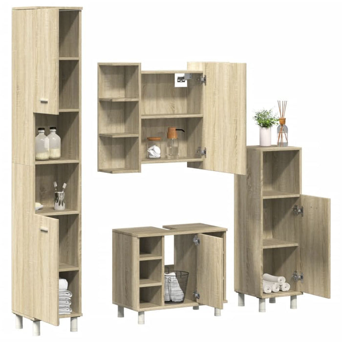 Set mobilier de baie, 4 piese, stejar sonoma, lemn prelucrat - WALTI WALTI