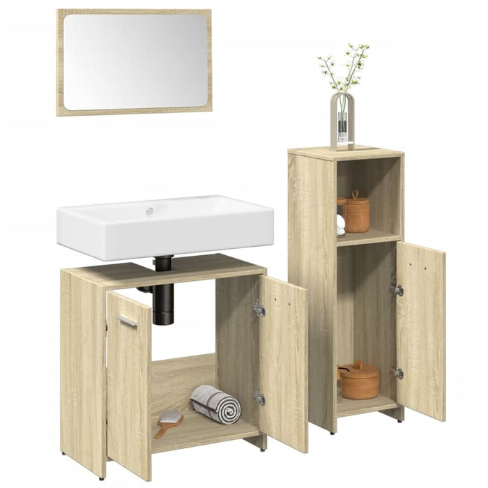 Set mobilier de baie, 3 piese, stejar sonoma, lemn prelucrat - WALTI WALTI