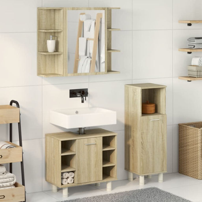 Set mobilier de baie, 3 piese, stejar sonoma, lemn prelucrat - WALTI WALTI