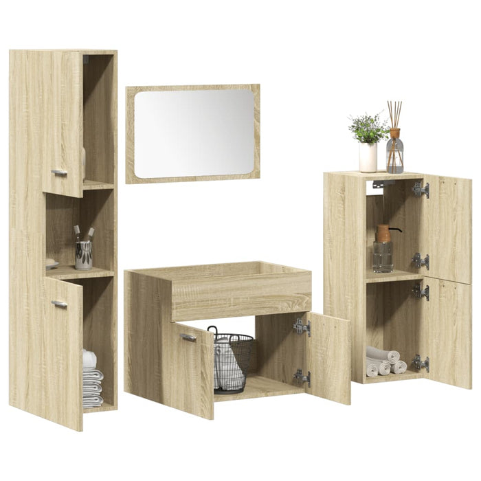 Set mobilier de baie, 4 piese, stejar sonoma, lemn prelucrat WALTI