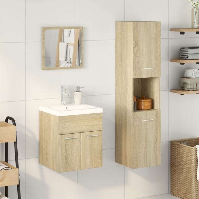 Set mobilier de baie, 3 piese, stejar sonoma, lemn prelucrat WALTI