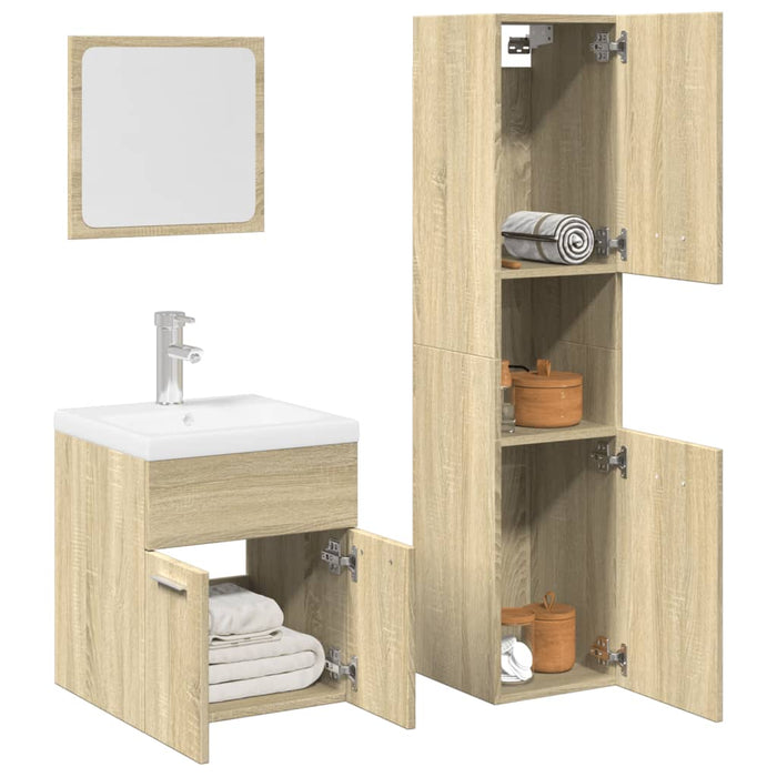 Set mobilier de baie, 3 piese, stejar sonoma, lemn prelucrat WALTI