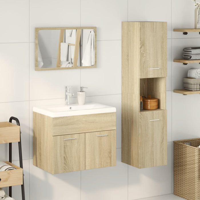 Set mobilier de baie, 3 piese, stejar sonoma, lemn prelucrat - WALTI WALTI