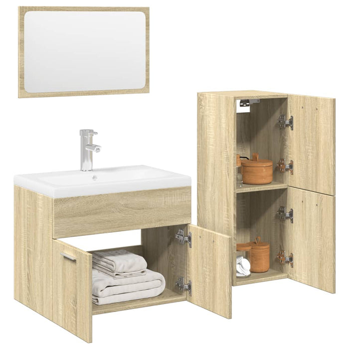 Set mobilier de baie, 3 piese, stejar sonoma, lemn prelucrat WALTI