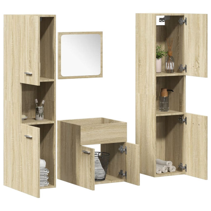 Set mobilier de baie, 4 piese, stejar sonoma, lemn prelucrat - WALTI WALTI
