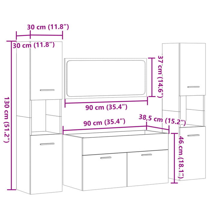 Set mobilier de baie, 4 piese, stejar sonoma, lemn prelucrat WALTI