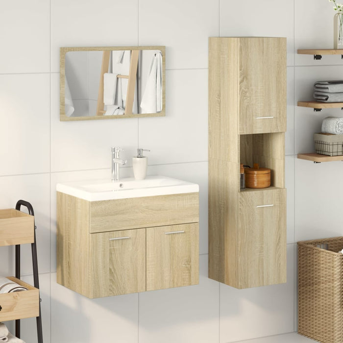 Set mobilier de baie, 4 piese, stejar sonoma, lemn prelucrat WALTI
