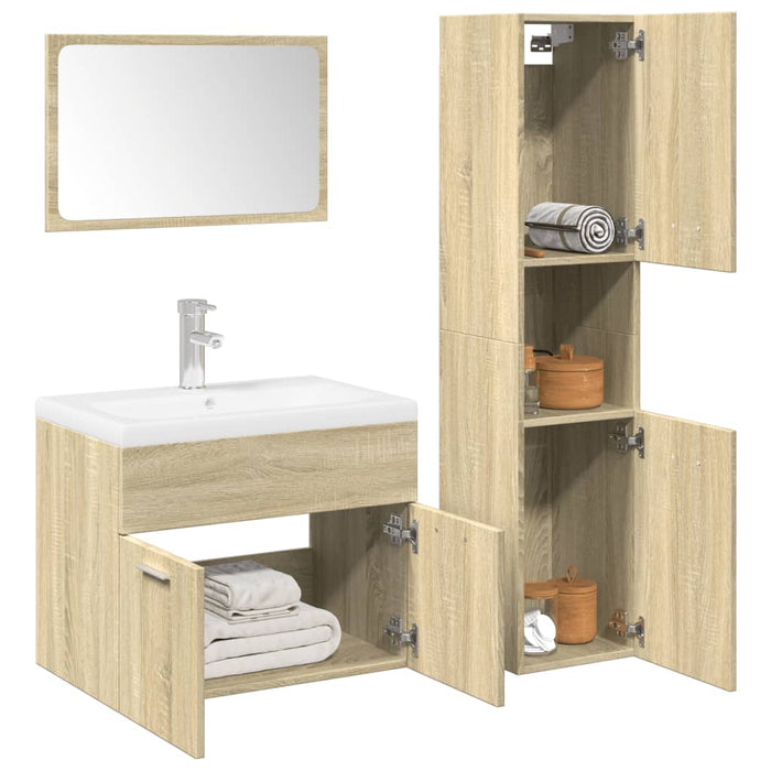 Set mobilier de baie, 4 piese, stejar sonoma, lemn prelucrat WALTI