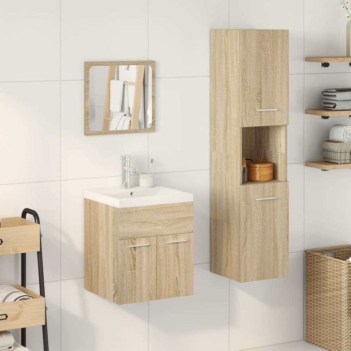 Set mobilier de baie, 4 piese, stejar sonoma, lemn prelucrat WALTI