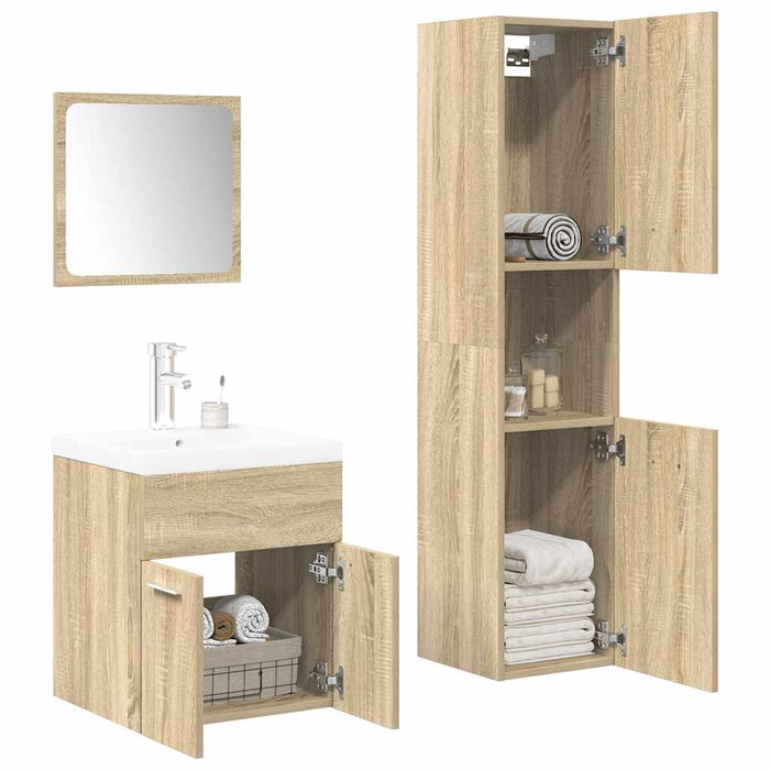 Set mobilier de baie, 4 piese, stejar sonoma, lemn prelucrat WALTI