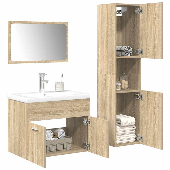 Set mobilier de baie, 4 piese, stejar sonoma, lemn prelucrat WALTI