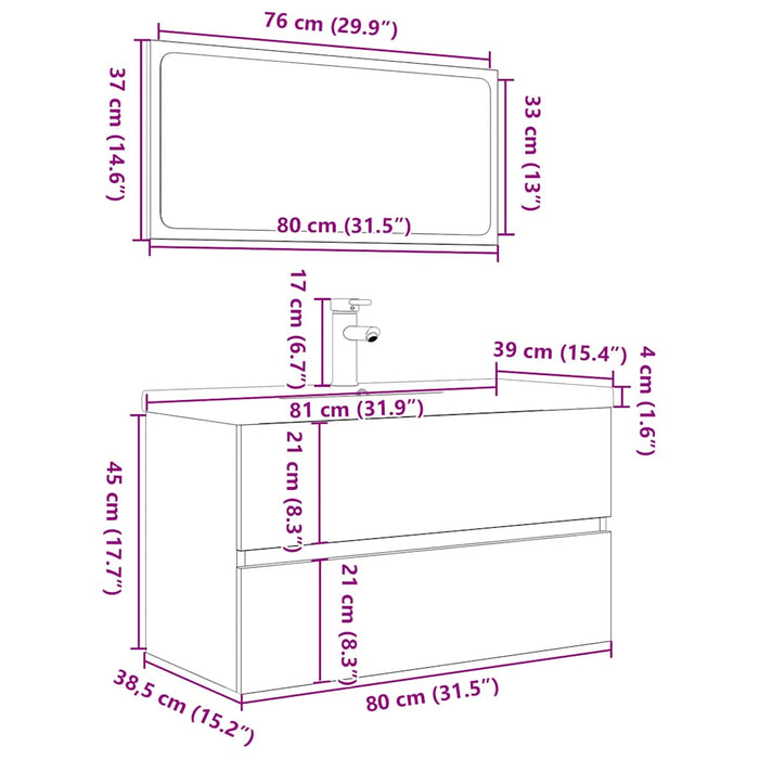 Set mobilier de baie, 3 piese, stejar sonoma, lemn prelucrat WALTI