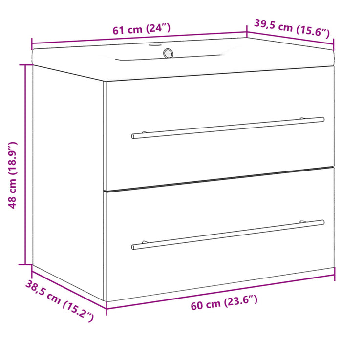 Set mobilier de baie, 2 piese, stejar sonoma, lemn prelucrat WALTI