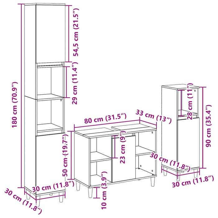 Set mobilier de baie, 3 piese, stejar sonoma, lemn prelucrat - WALTI WALTI