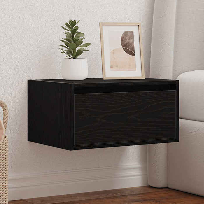 Noptiera montata pe perete cu lumini LED Stejar negru - WALTI WALTI