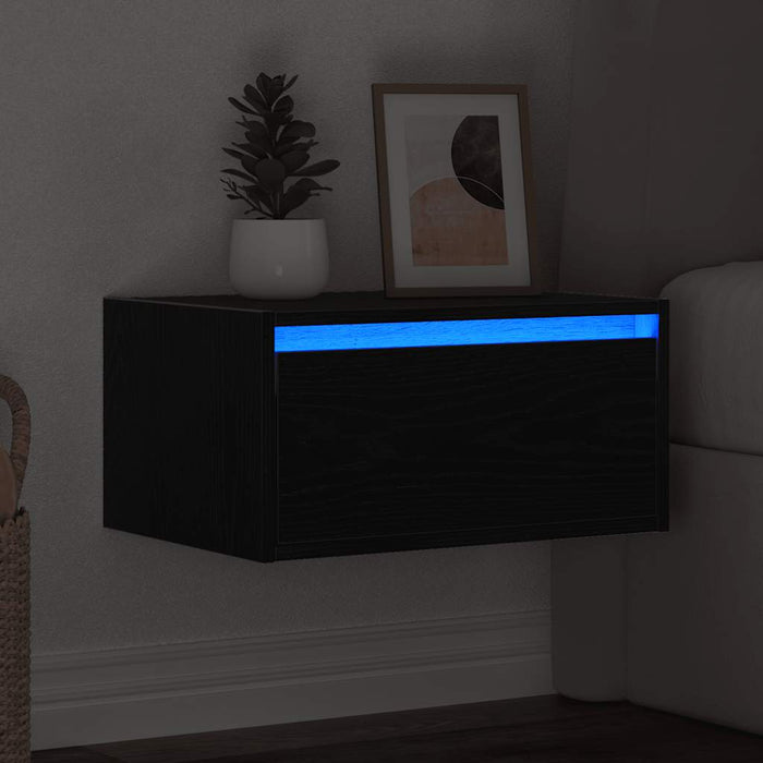 Noptiera montata pe perete cu lumini LED Stejar negru - WALTI WALTI
