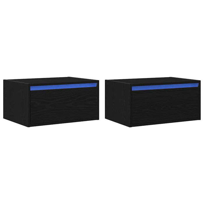 Noptiere montate pe perete cu lumini LED 2 buc Stejar negru - WALTI WALTI