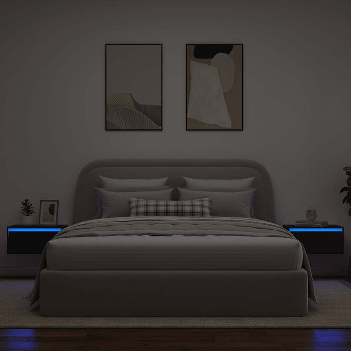 Noptiere montate pe perete cu lumini LED 2 buc Stejar negru - WALTI WALTI