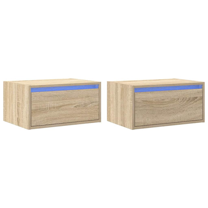 Noptiere montate pe perete cu lumini LED, 2 buc., stejar sonoma WALTI