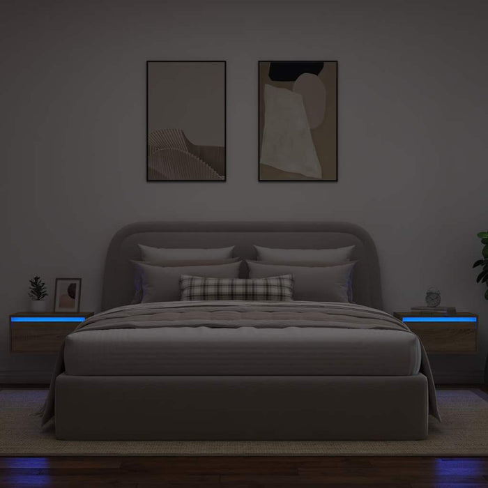 Noptiere montate pe perete cu lumini LED, 2 buc., stejar sonoma WALTI