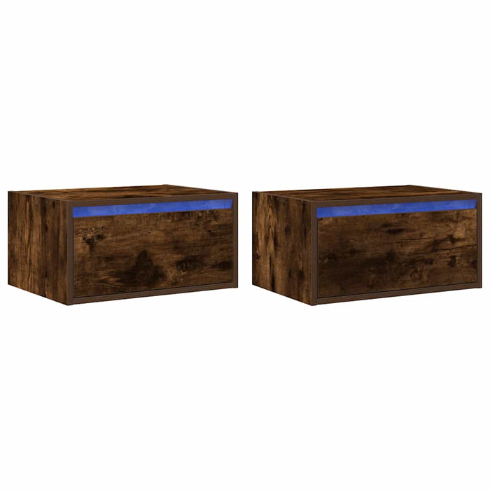 Noptiere montate pe perete cu lumini LED, 2 buc.,stejar fumuriu - WALTI WALTI