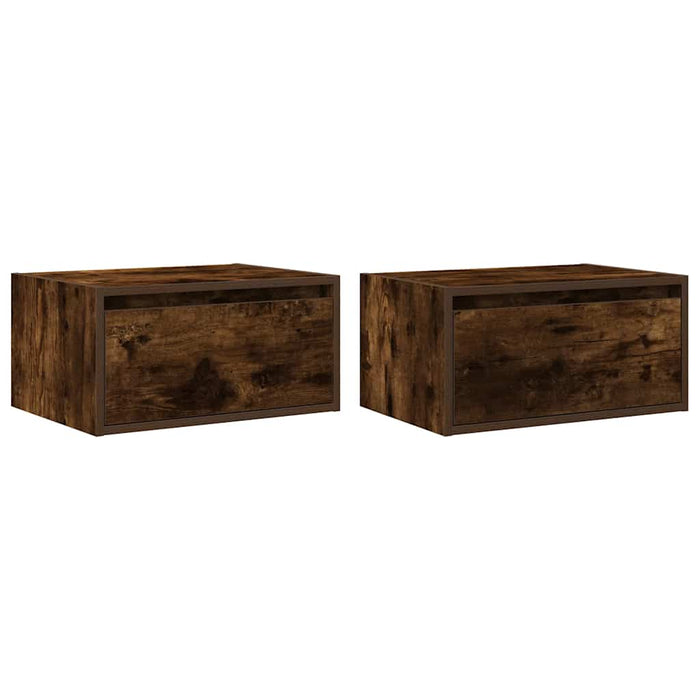 Noptiere montate pe perete cu lumini LED, 2 buc.,stejar fumuriu - WALTI WALTI