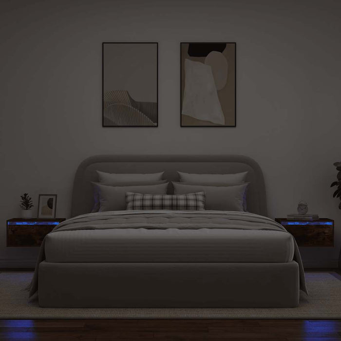 Noptiere montate pe perete cu lumini LED, 2 buc.,stejar fumuriu - WALTI WALTI