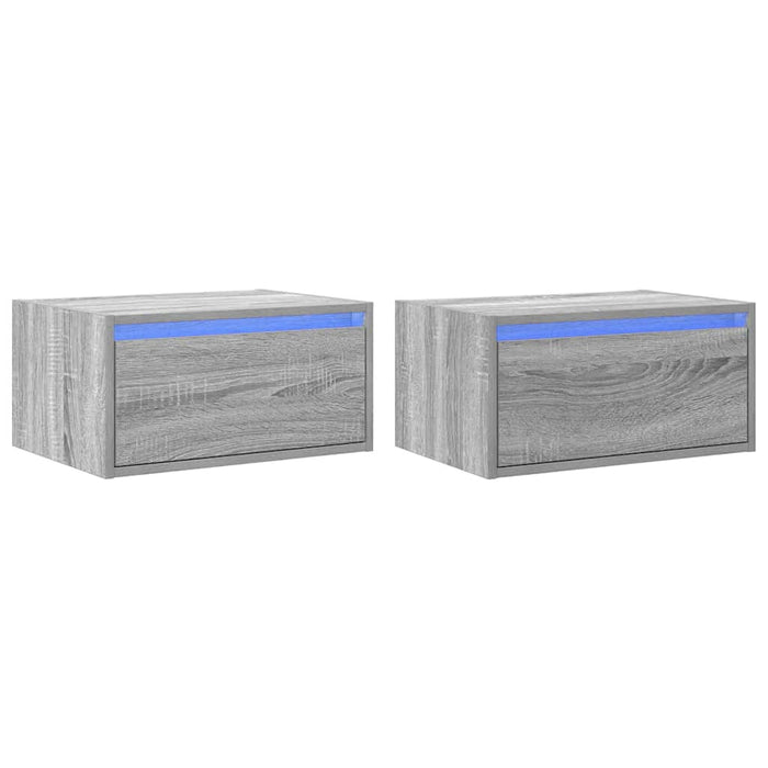 Noptiere montate pe perete cu lumini LED, 2 buc., sonoma gri WALTI