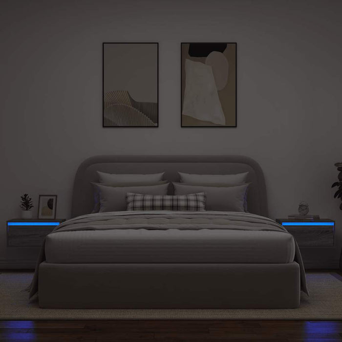 Noptiere montate pe perete cu lumini LED, 2 buc., sonoma gri WALTI