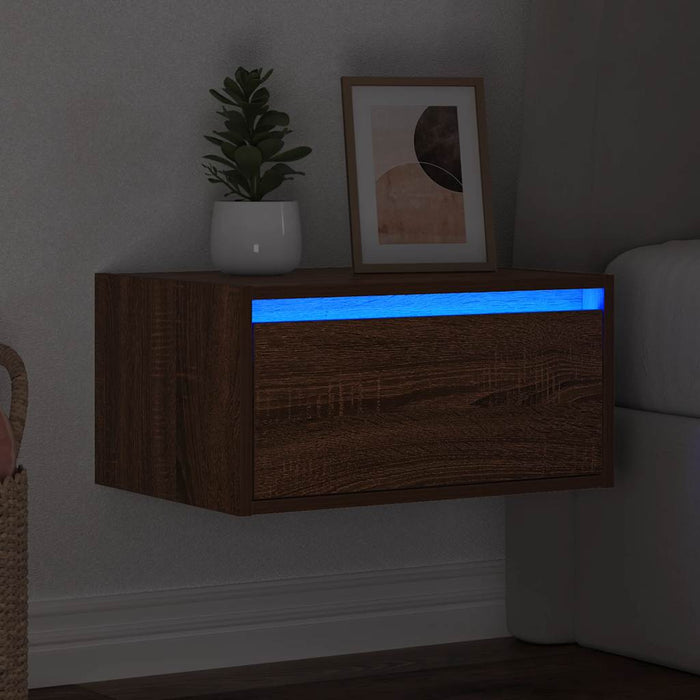 Noptieră montată pe perete cu lumini LED, stejar maro WALTI