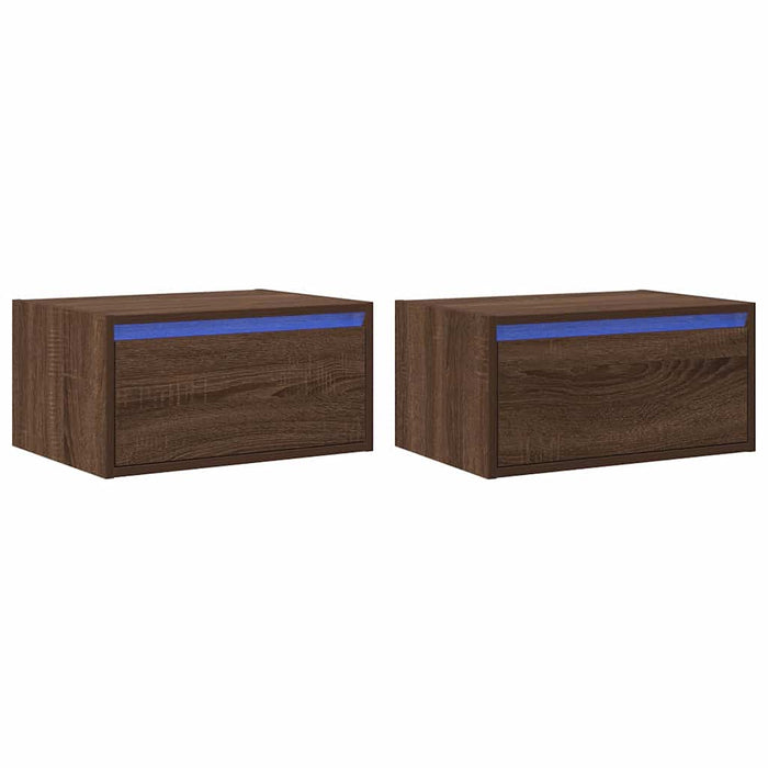 Noptiere montate pe perete cu lumini LED, 2 buc., stejar maro WALTI