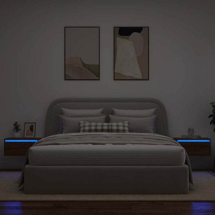 Noptiere montate pe perete cu lumini LED, 2 buc., stejar maro WALTI