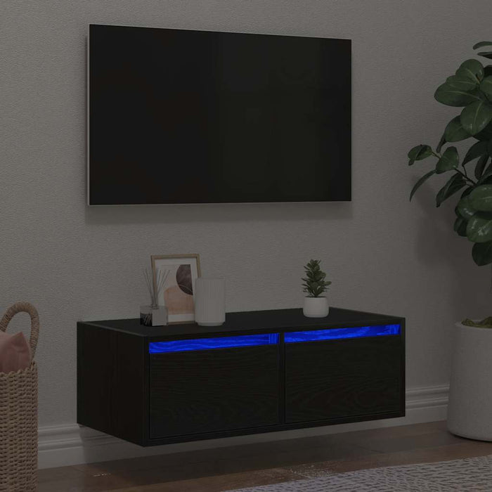 Dulap TV cu lumini LED Stejar negru 75x35,5x25 cm - WALTI WALTI