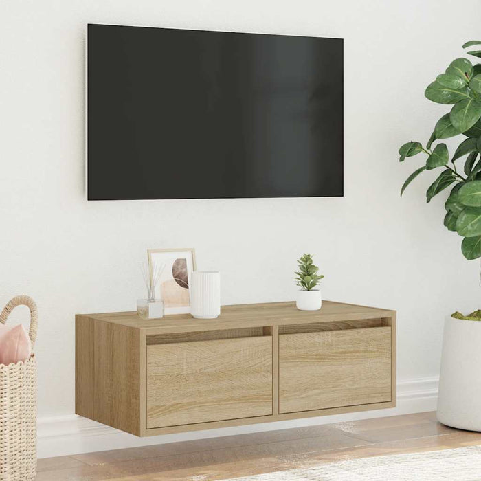 Comodă TV cu lumini LED, stejar sonoma, 75x35,5x25 cm - WALTI WALTI