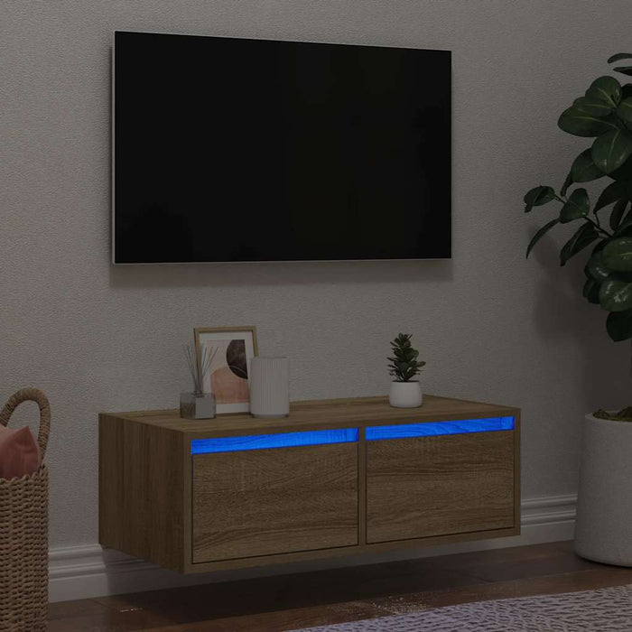 Comodă TV cu lumini LED, stejar sonoma, 75x35,5x25 cm - WALTI WALTI