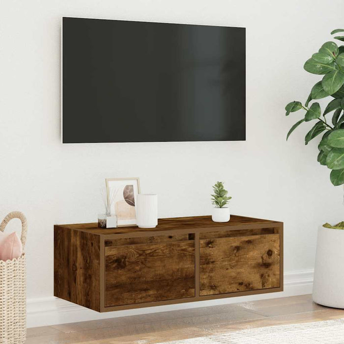 Comodă TV cu lumini LED, stejar fumuriu,75x35,5x25 cm - WALTI WALTI