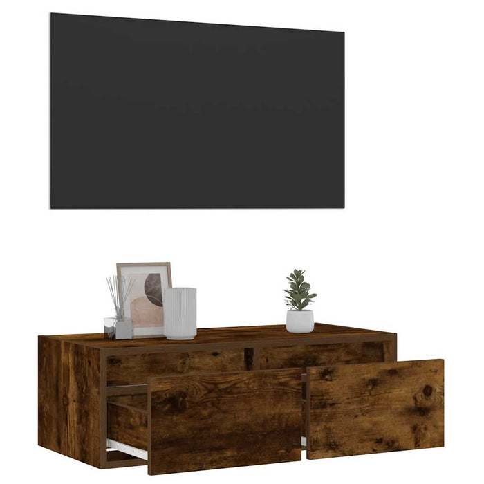 Comodă TV cu lumini LED, stejar fumuriu,75x35,5x25 cm - WALTI WALTI