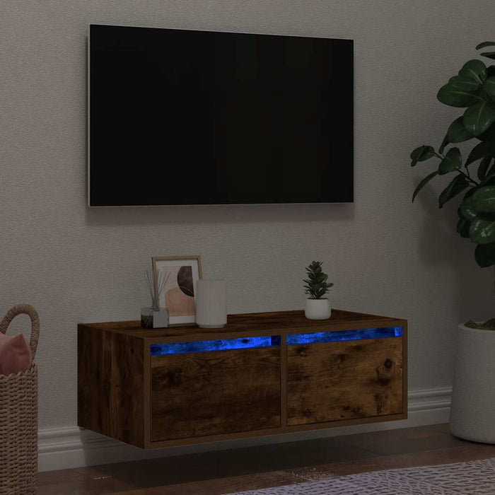 Comodă TV cu lumini LED, stejar fumuriu,75x35,5x25 cm - WALTI WALTI