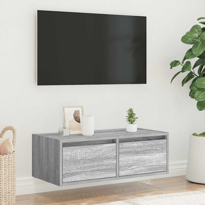 Comodă TV cu lumini LED, gri sonoma, 75x35,5x25 cm - WALTI WALTI