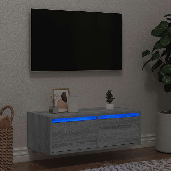 Comodă TV cu lumini LED, gri sonoma, 75x35,5x25 cm - WALTI WALTI