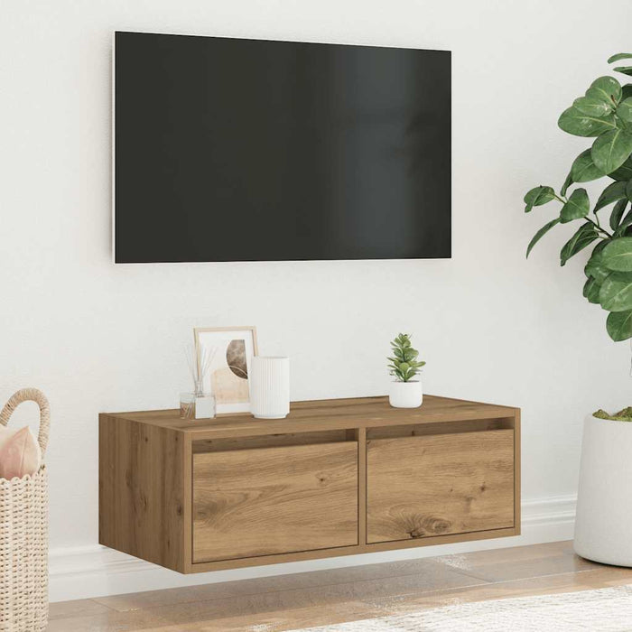 Comodă TV cu lumini LED, stejar artizanal, 75x35,5x25 cm - WALTI WALTI