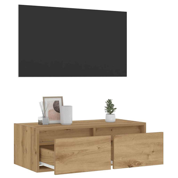 Comodă TV cu lumini LED, stejar artizanal, 75x35,5x25 cm - WALTI WALTI