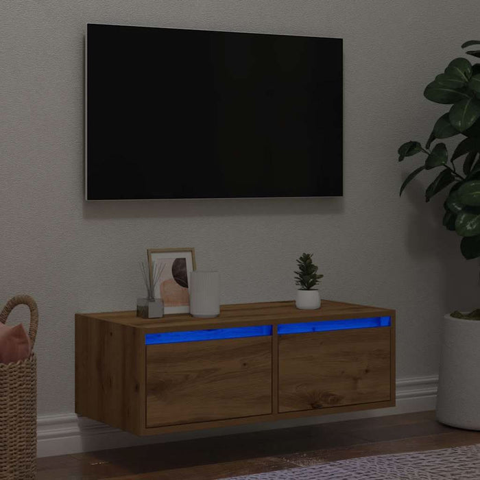 Comodă TV cu lumini LED, stejar artizanal, 75x35,5x25 cm - WALTI WALTI
