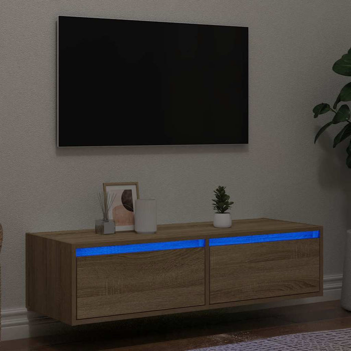 Comodă TV cu lumini LED, stejar sonoma, 100X35,5x25 cm - WALTI WALTI