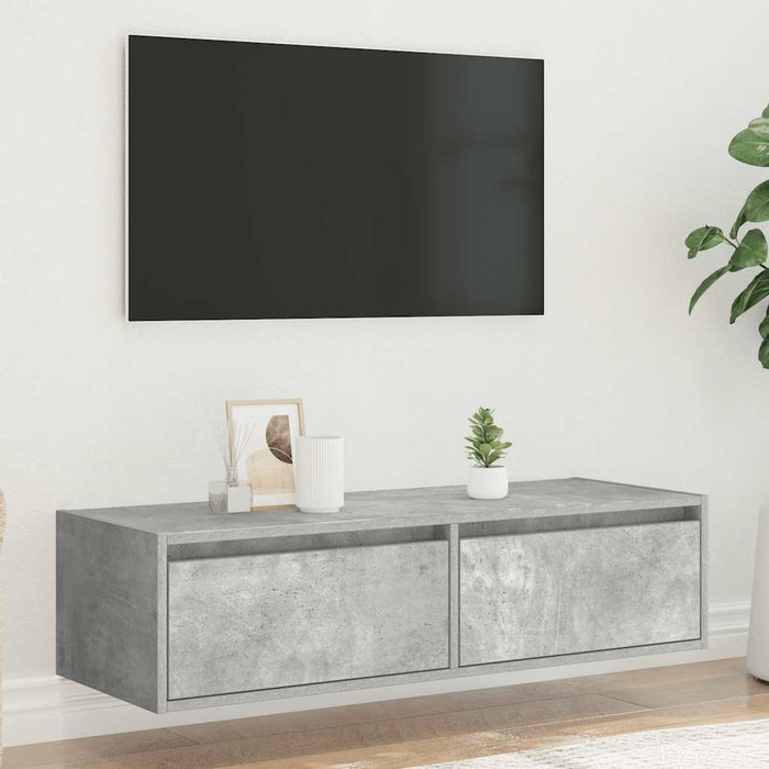 Comodă TV cu lumini LED, gri beton, 100X35,5x25 cm - WALTI WALTI