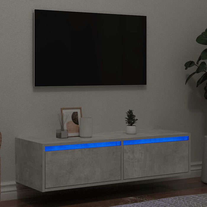 Comodă TV cu lumini LED, gri beton, 100X35,5x25 cm - WALTI WALTI