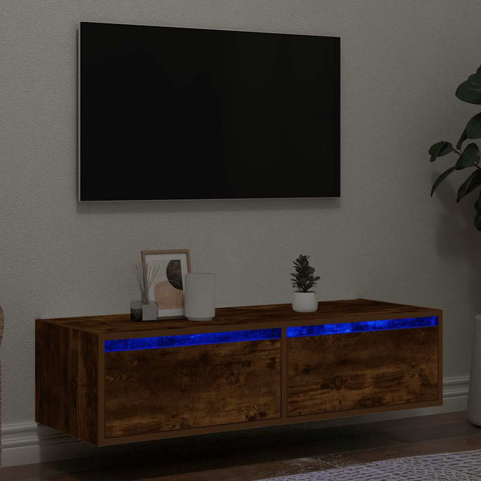 Comodă TV cu lumini LED, stejar fumuriu,100X35,5x25 cm - WALTI WALTI