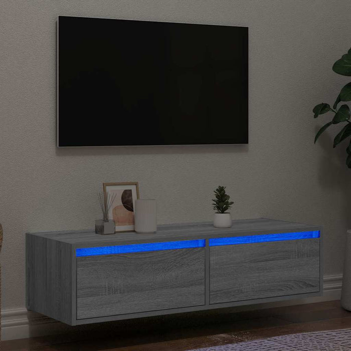 Comodă TV cu lumini LED, gri sonoma, 100X35,5x25 cm - WALTI WALTI