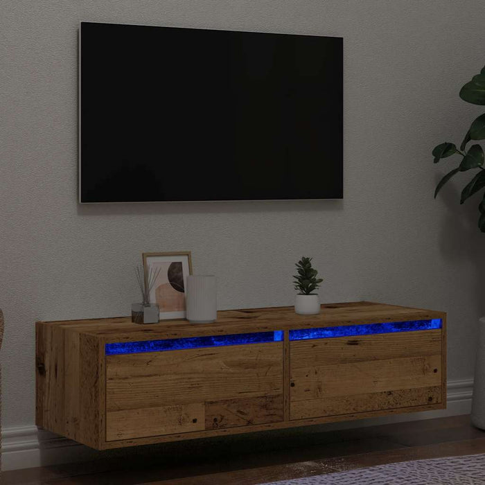 Comodă TV cu lumini LED, lemn vechi, 100X35,5x25 cm - WALTI WALTI